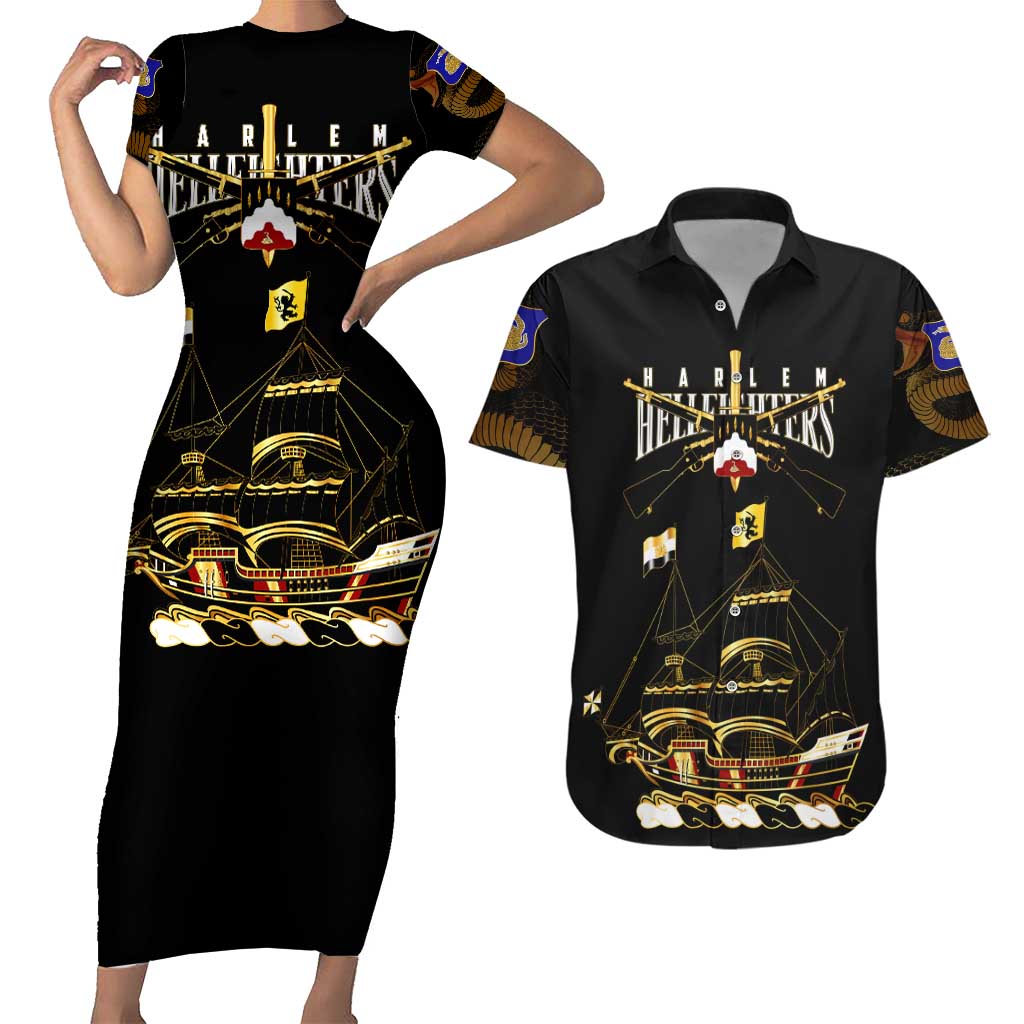 Harlem Hellfighters—First To Fight, First To Lead Couples Matching Short Sleeve Bodycon Dress and Hawaiian Shirt - Wonder Print Shop