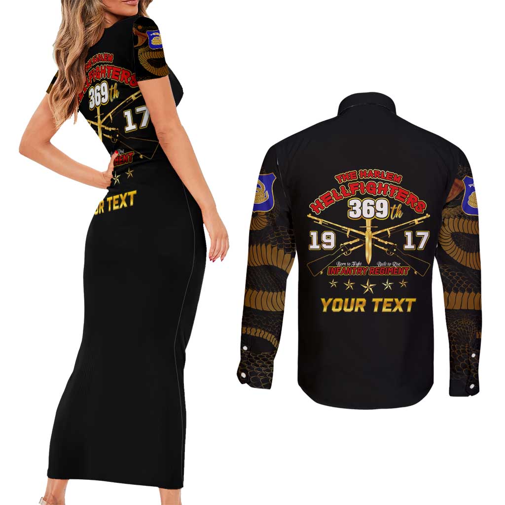 Harlem Hellfighters—First To Fight, First To Lead Couples Matching Short Sleeve Bodycon Dress and Long Sleeve Button Shirt - Wonder Print Shop