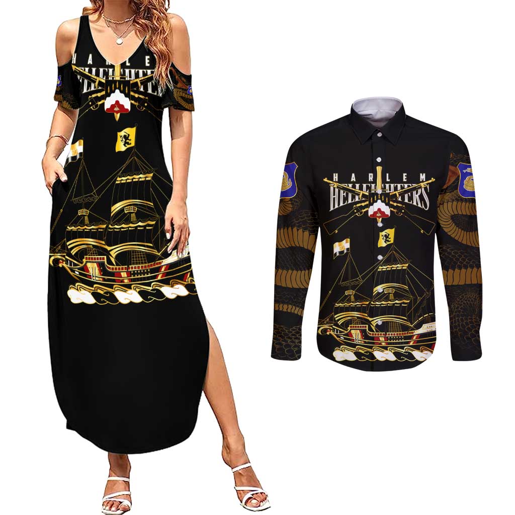 Harlem Hellfighters—First To Fight, First To Lead Couples Matching Summer Maxi Dress and Long Sleeve Button Shirt - Wonder Print Shop
