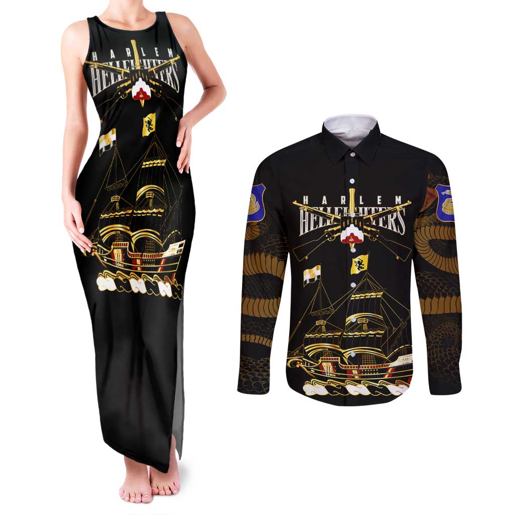 Harlem Hellfighters—First To Fight, First To Lead Couples Matching Tank Maxi Dress and Long Sleeve Button Shirt - Wonder Print Shop