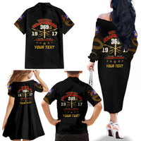 Harlem Hellfighters—First To Fight, First To Lead Family Matching Off The Shoulder Long Sleeve Dress and Hawaiian Shirt - Wonder Print Shop