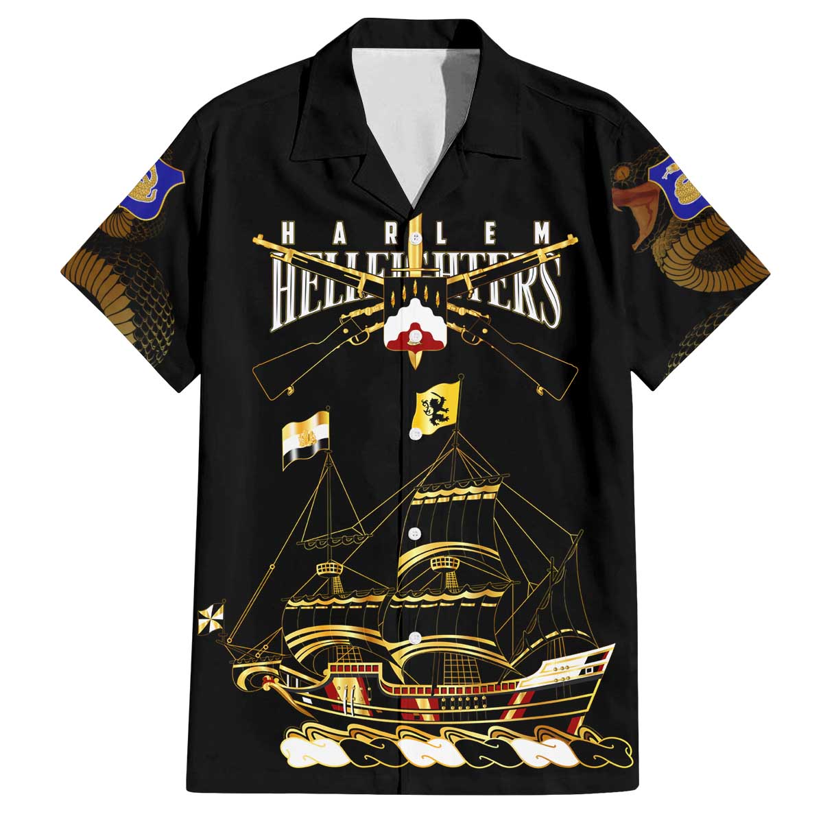Harlem Hellfighters—First To Fight, First To Lead Family Matching Off The Shoulder Long Sleeve Dress and Hawaiian Shirt - Wonder Print Shop