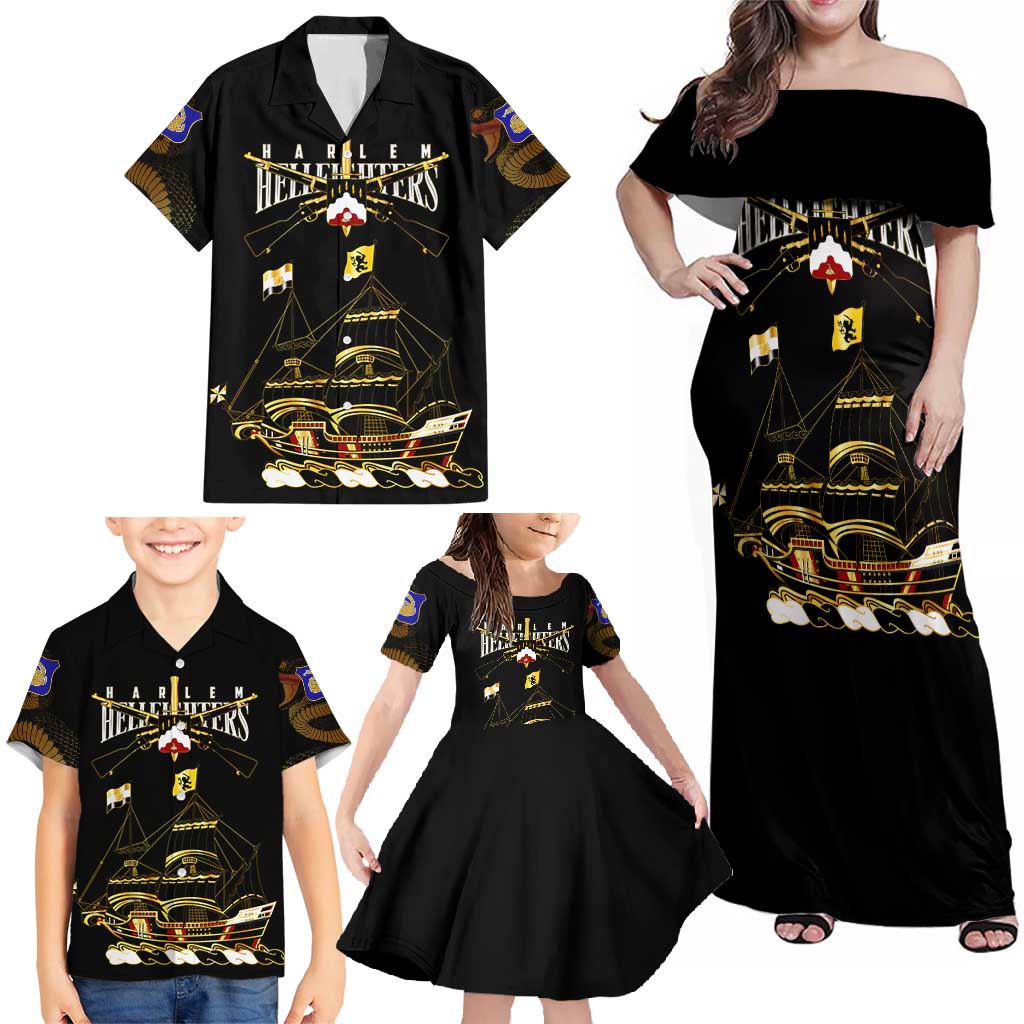 Harlem Hellfighters—First To Fight, First To Lead Family Matching Off Shoulder Maxi Dress and Hawaiian Shirt - Wonder Print Shop