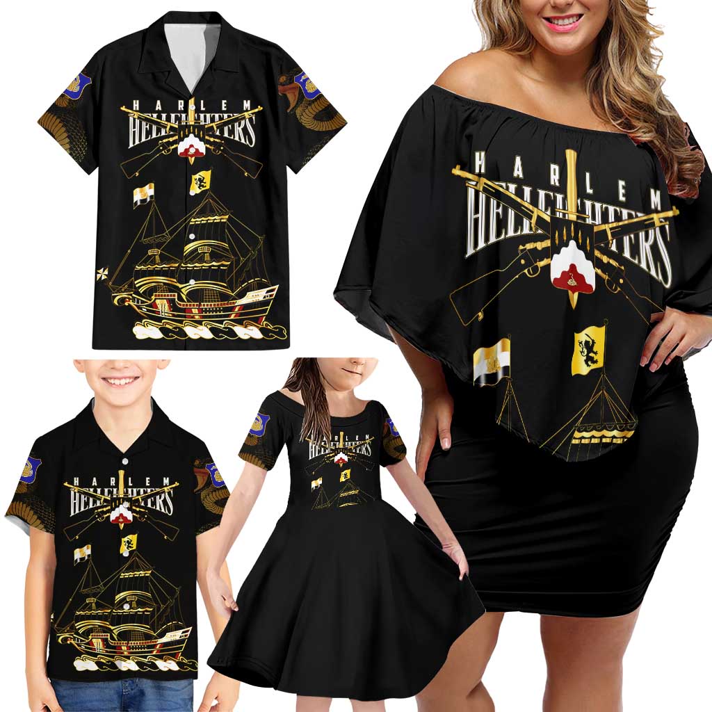 Harlem Hellfighters—First To Fight, First To Lead Family Matching Off Shoulder Short Dress and Hawaiian Shirt - Wonder Print Shop