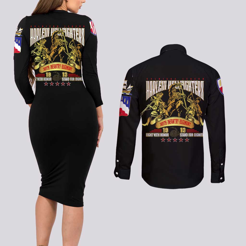 At The Front, Always Couples Matching Long Sleeve Bodycon Dress and Long Sleeve Button Shirt - Wonder Print Shop