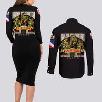 At The Front, Always Couples Matching Long Sleeve Bodycon Dress and Long Sleeve Button Shirt - Wonder Print Shop