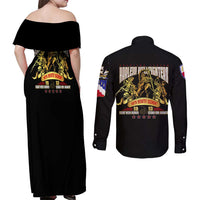 At The Front, Always Couples Matching Off Shoulder Maxi Dress and Long Sleeve Button Shirt - Wonder Print Shop