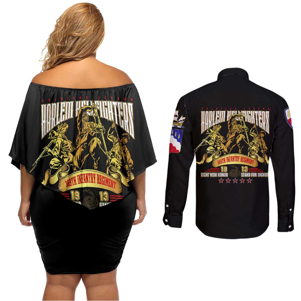 At The Front, Always Couples Matching Off Shoulder Short Dress and Long Sleeve Button Shirt - Wonder Print Shop