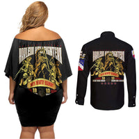 At The Front, Always Couples Matching Off Shoulder Short Dress and Long Sleeve Button Shirt - Wonder Print Shop