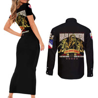 At The Front, Always Couples Matching Short Sleeve Bodycon Dress and Long Sleeve Button Shirt - Wonder Print Shop
