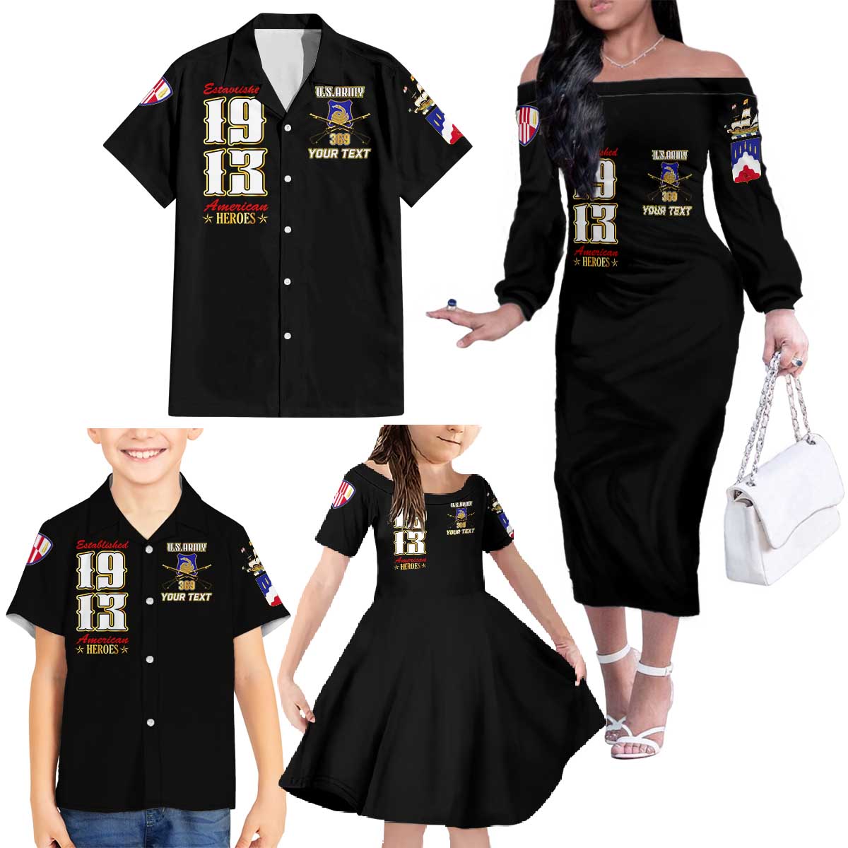 At The Front, Always Family Matching Off The Shoulder Long Sleeve Dress and Hawaiian Shirt - Wonder Print Shop