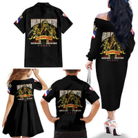 At The Front, Always Family Matching Off The Shoulder Long Sleeve Dress and Hawaiian Shirt - Wonder Print Shop