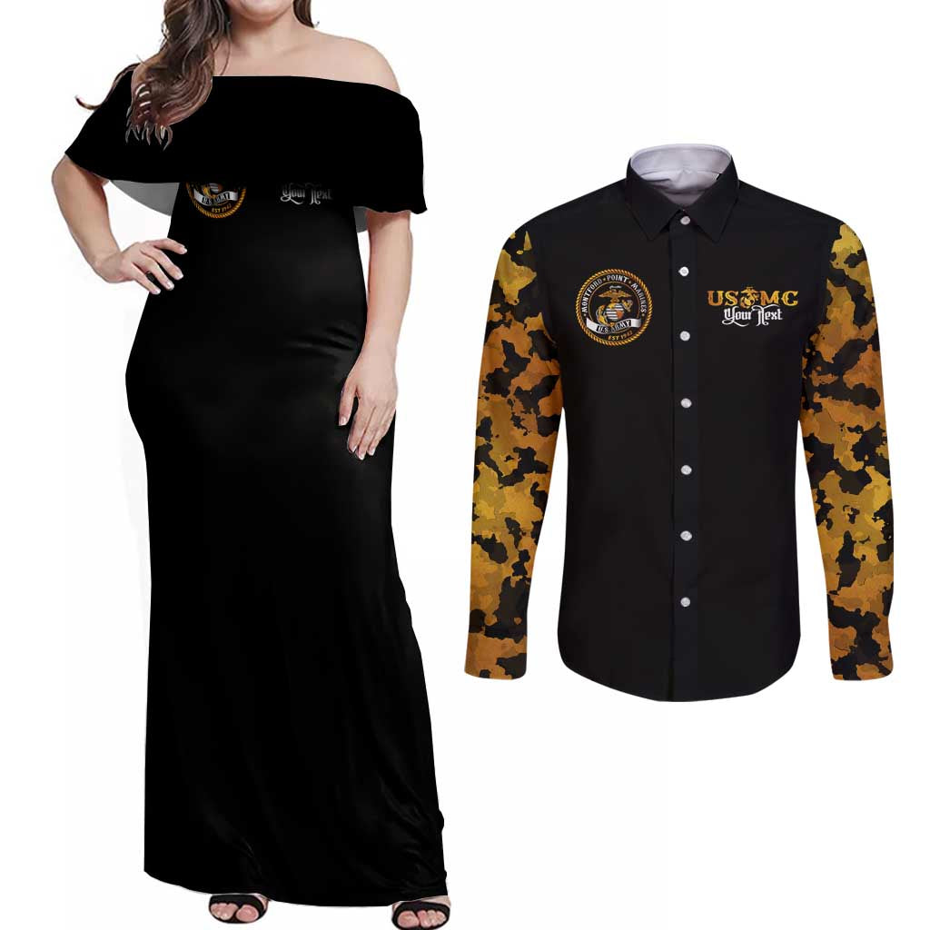 The First Black Marines: A Legacy Etched In Honor Couples Matching Off Shoulder Maxi Dress and Long Sleeve Button Shirt - Wonder Print Shop