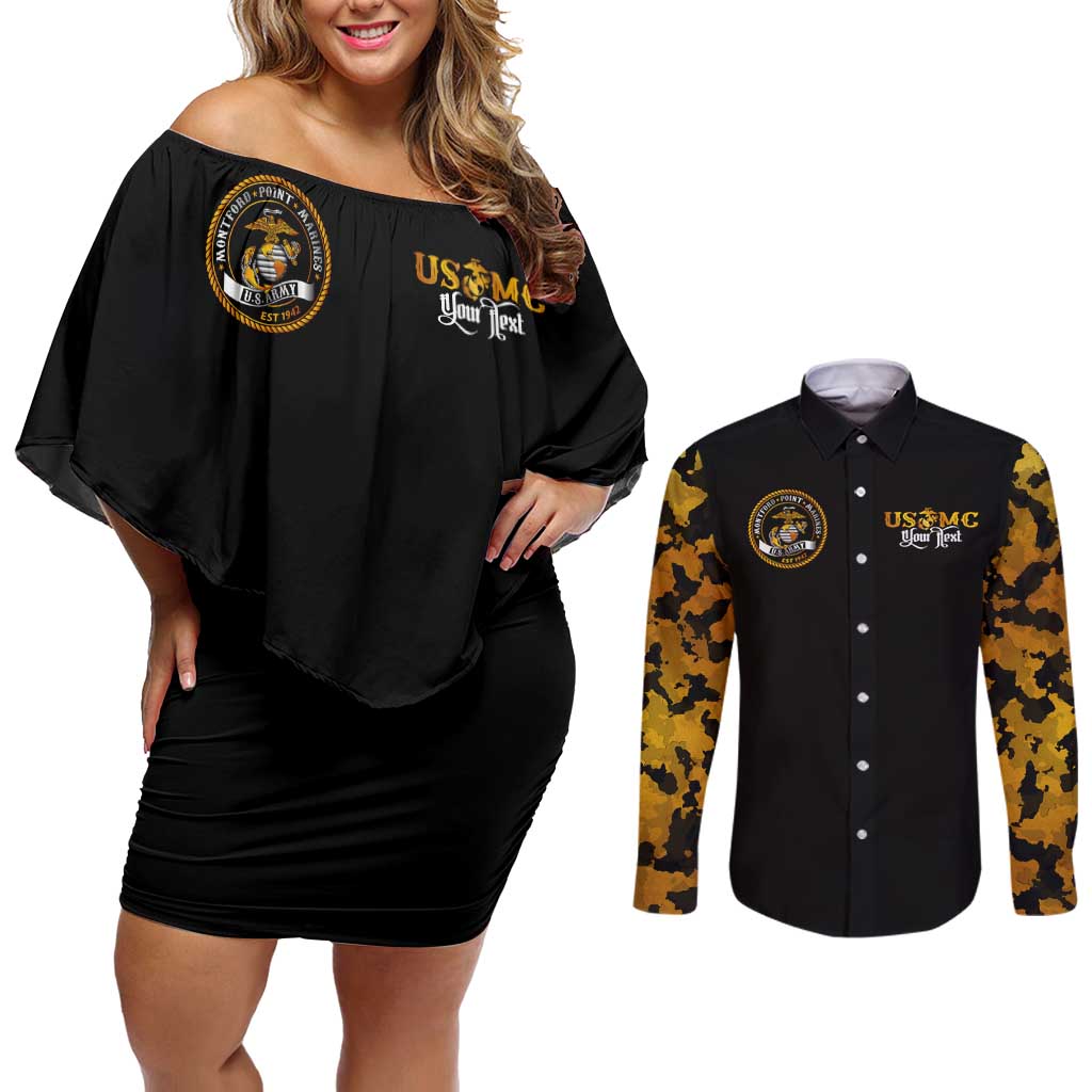 The First Black Marines: A Legacy Etched In Honor Couples Matching Off Shoulder Short Dress and Long Sleeve Button Shirt - Wonder Print Shop
