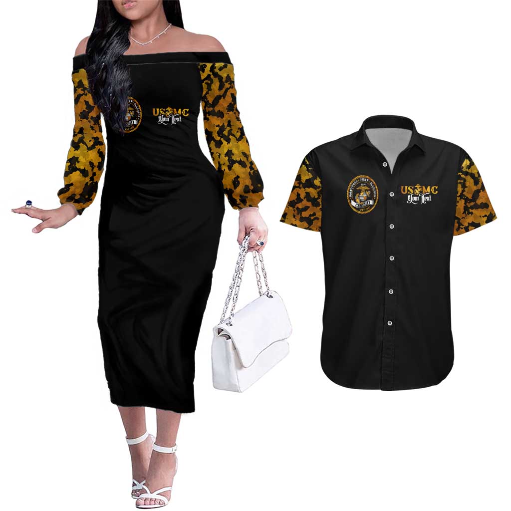 The First Black Marines: A Legacy Etched In Honor Couples Matching Off The Shoulder Long Sleeve Dress and Hawaiian Shirt - Wonder Print Shop