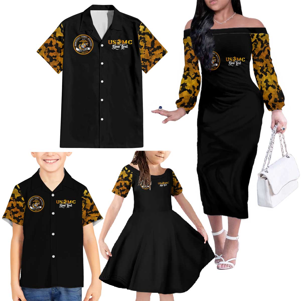 The First Black Marines: A Legacy Etched In Honor Family Matching Off The Shoulder Long Sleeve Dress and Hawaiian Shirt - Wonder Print Shop