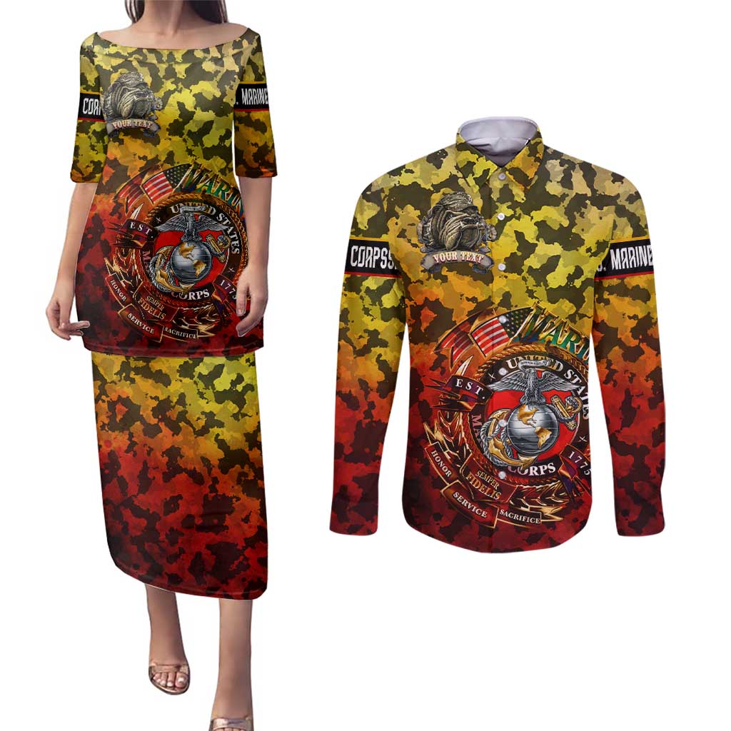 Chesty The Bulldog: Mascot Of Valor Couples Matching Puletasi and Long Sleeve Button Shirt - Wonder Print Shop