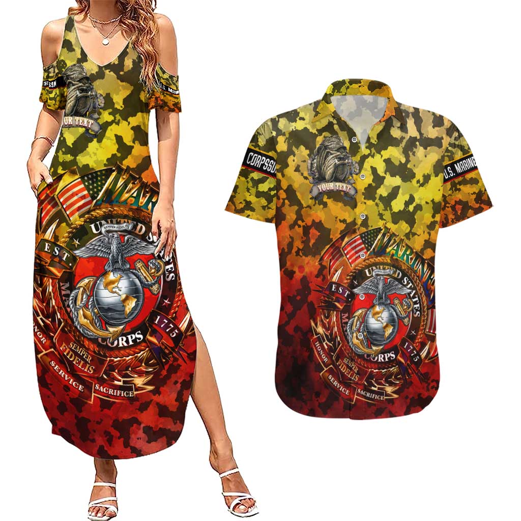 Chesty The Bulldog: Mascot Of Valor Couples Matching Summer Maxi Dress and Hawaiian Shirt - Wonder Print Shop