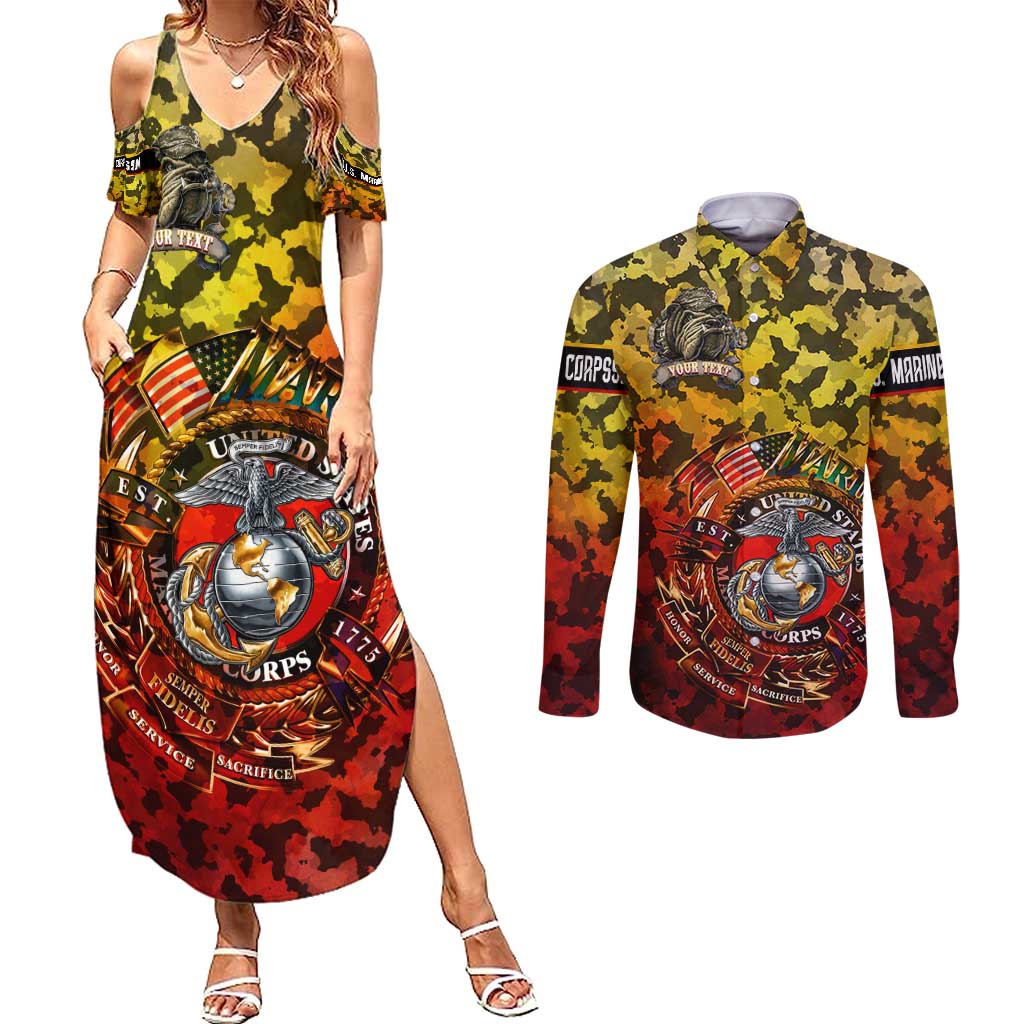 Chesty The Bulldog: Mascot Of Valor Couples Matching Summer Maxi Dress and Long Sleeve Button Shirt - Wonder Print Shop