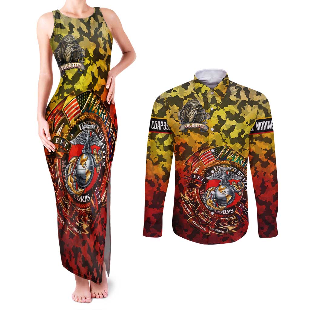 Chesty The Bulldog: Mascot Of Valor Couples Matching Tank Maxi Dress and Long Sleeve Button Shirt - Wonder Print Shop