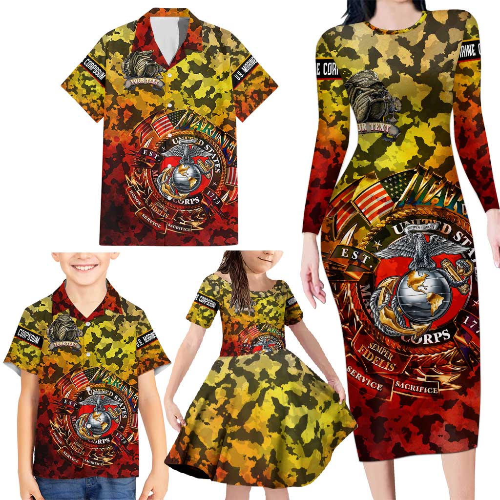 Chesty The Bulldog: Mascot Of Valor Family Matching Long Sleeve Bodycon Dress and Hawaiian Shirt - Wonder Print Shop