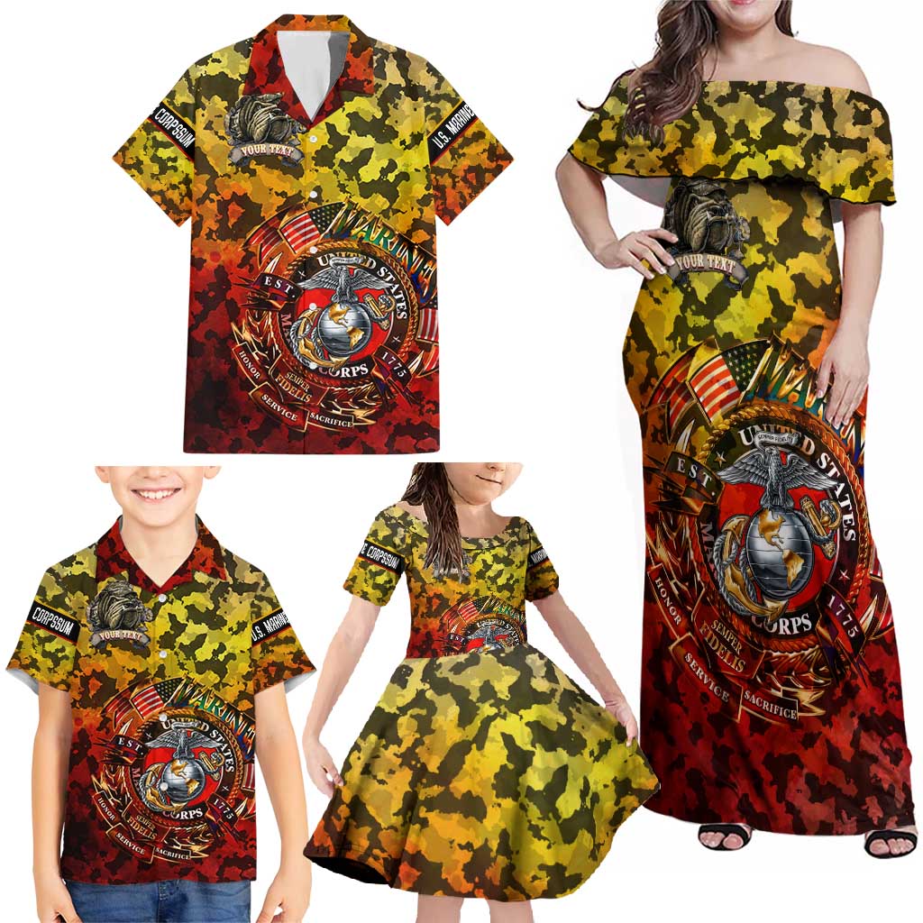Chesty The Bulldog: Mascot Of Valor Family Matching Off Shoulder Maxi Dress and Hawaiian Shirt - Wonder Print Shop