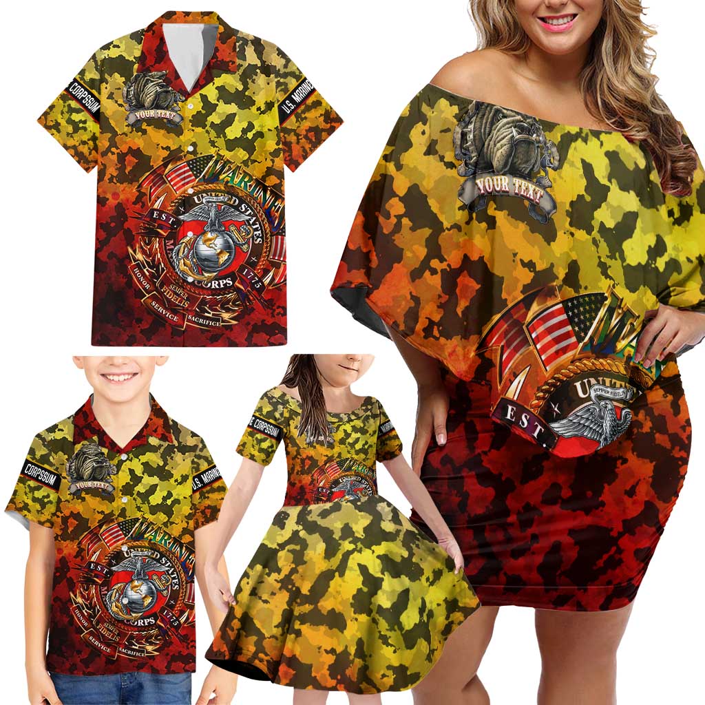 Chesty The Bulldog: Mascot Of Valor Family Matching Off Shoulder Short Dress and Hawaiian Shirt - Wonder Print Shop
