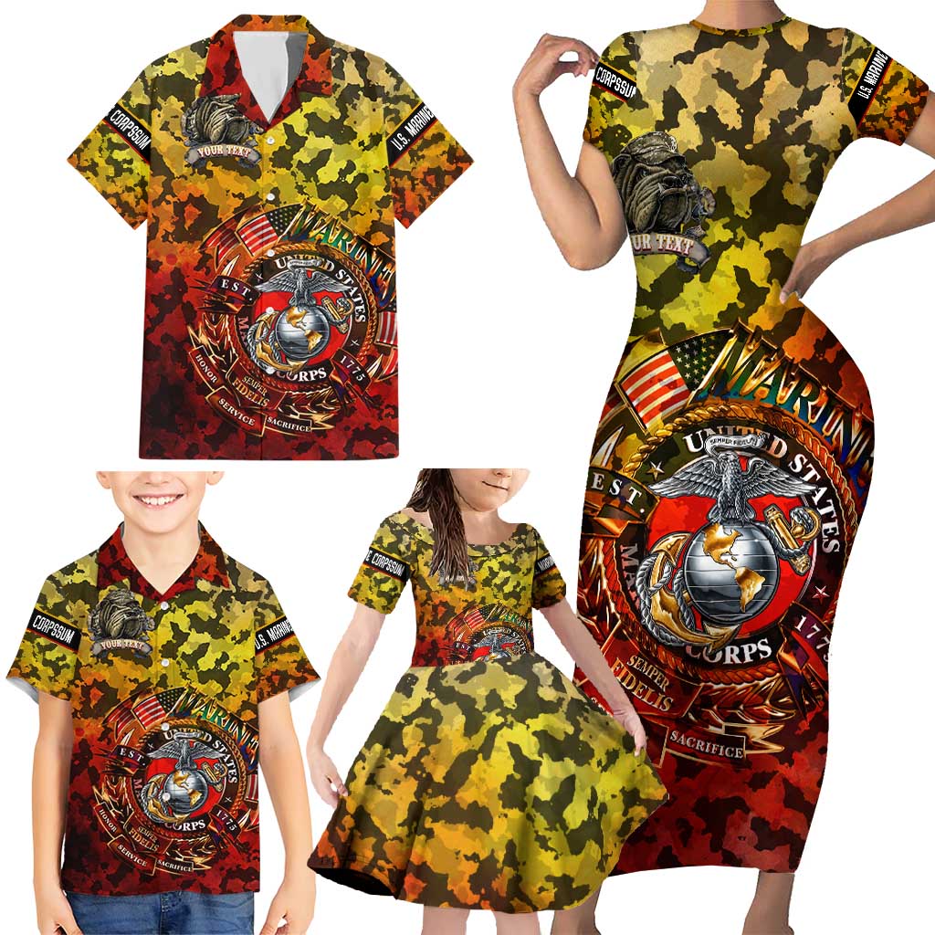 Chesty The Bulldog: Mascot Of Valor Family Matching Short Sleeve Bodycon Dress and Hawaiian Shirt - Wonder Print Shop