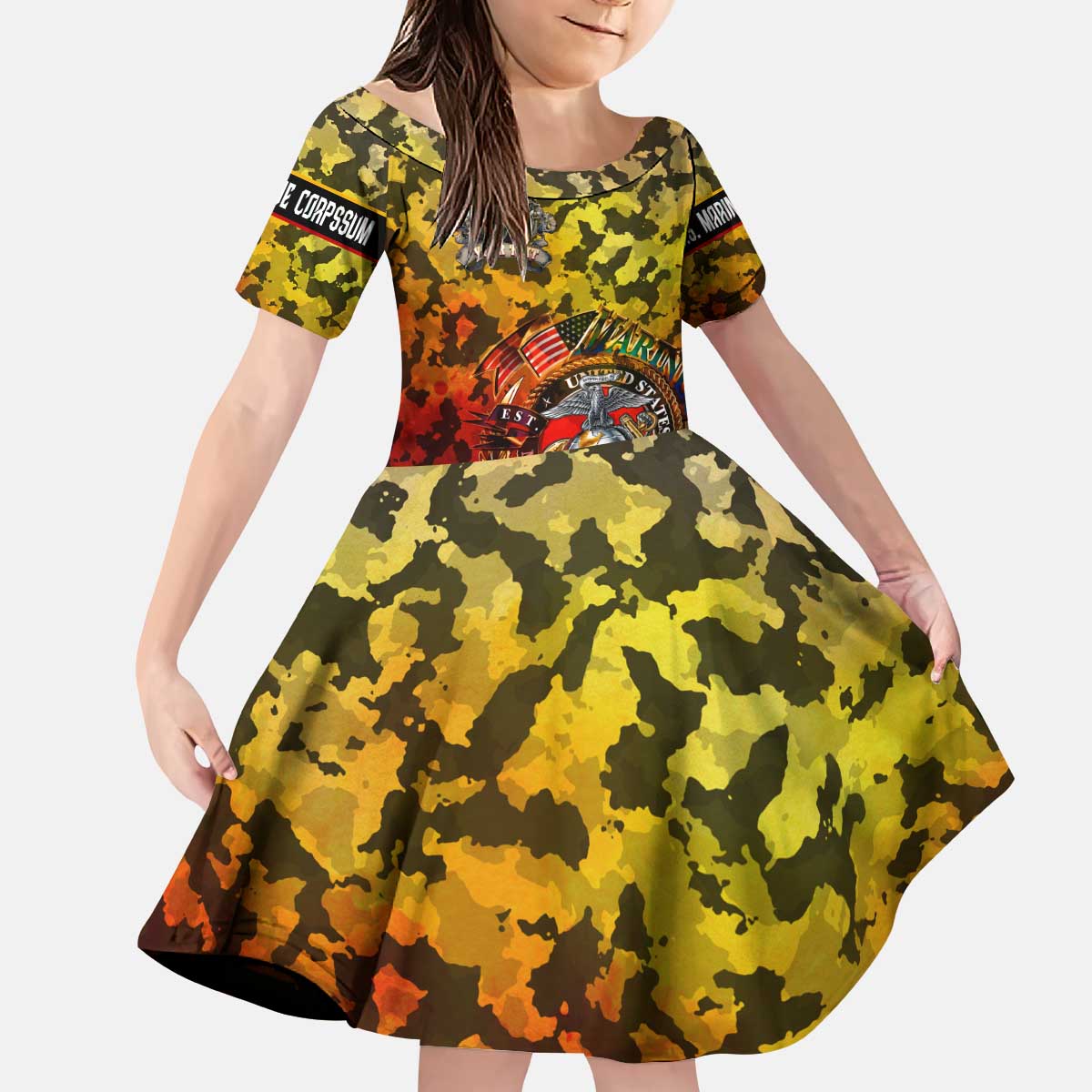 Chesty The Bulldog: Mascot Of Valor Kid Short Sleeve Dress - Wonder Print Shop