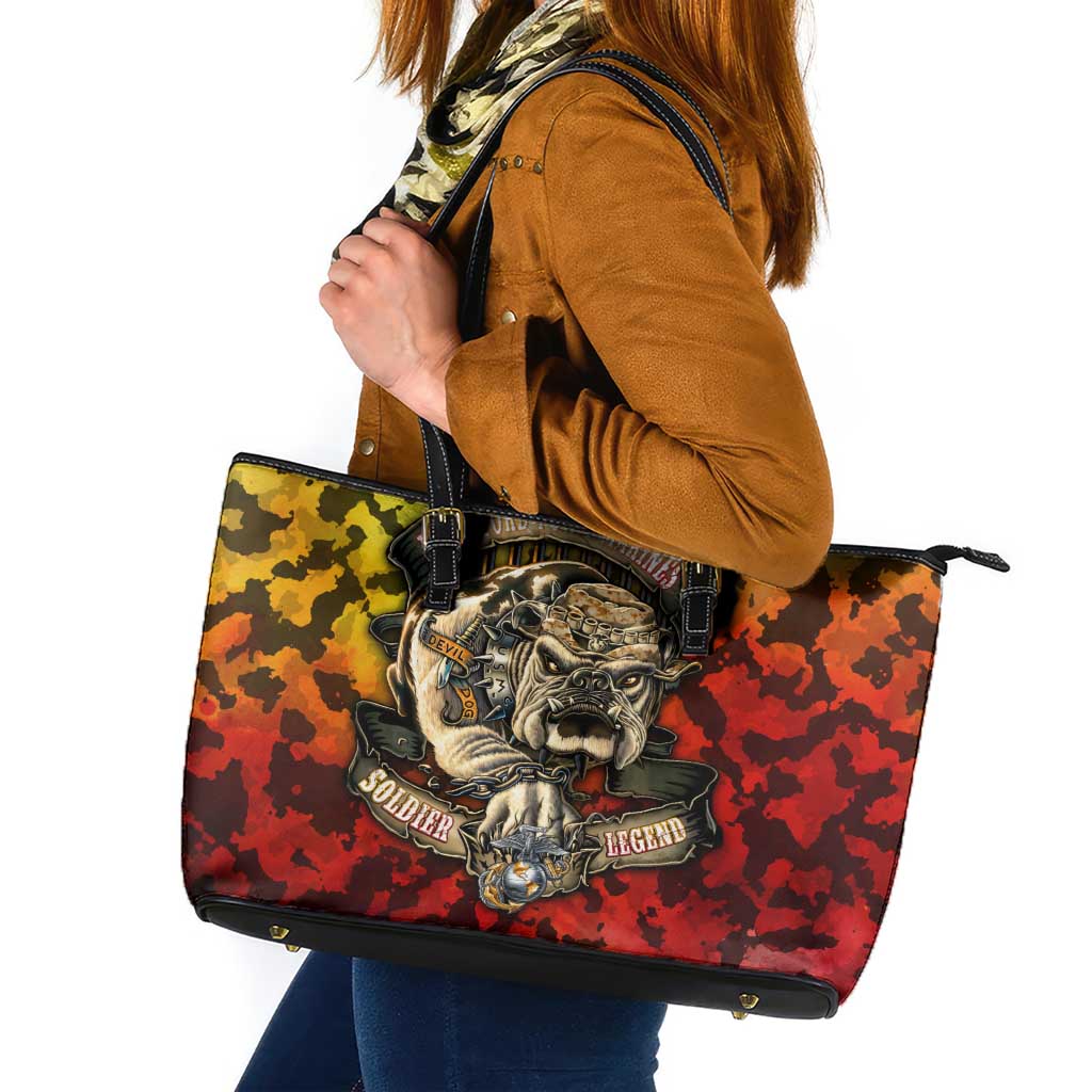Chesty The Bulldog: Mascot Of Valor Leather Tote Bag - Wonder Print Shop