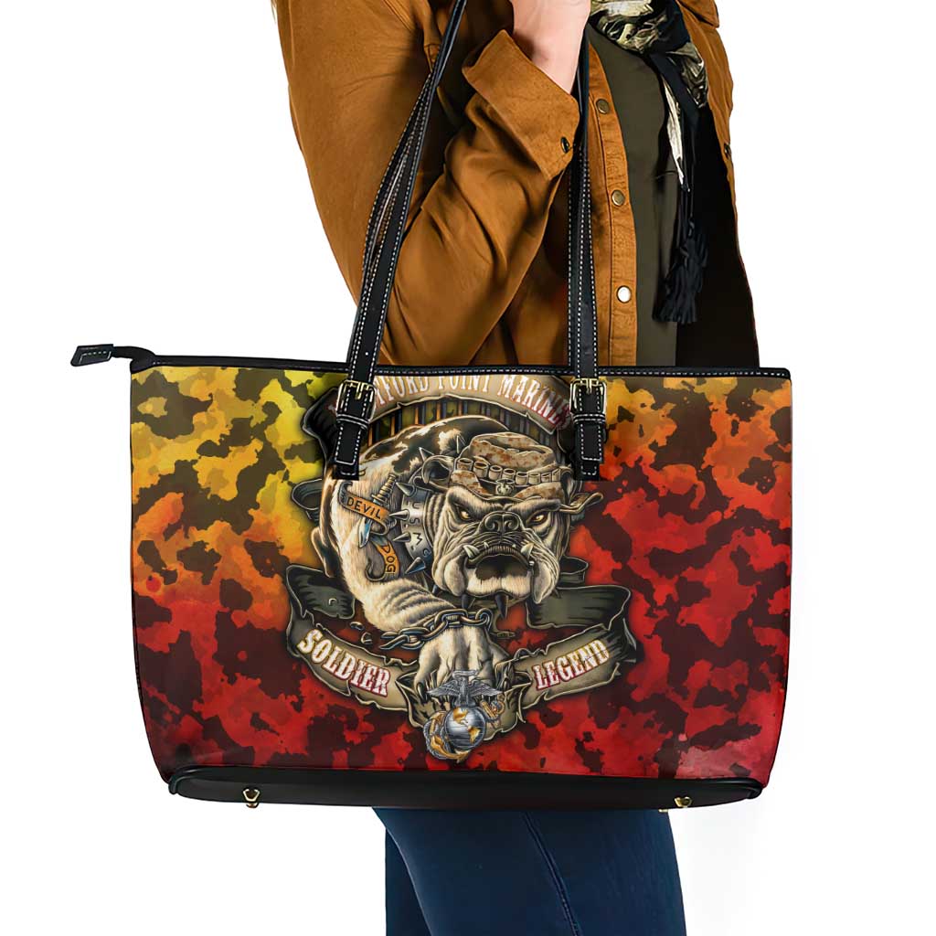 Chesty The Bulldog: Mascot Of Valor Leather Tote Bag - Wonder Print Shop