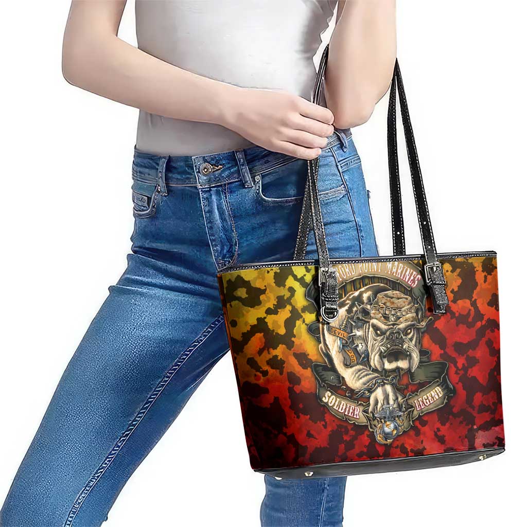 Chesty The Bulldog: Mascot Of Valor Leather Tote Bag - Wonder Print Shop