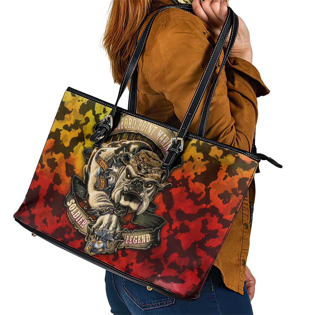 Chesty The Bulldog: Mascot Of Valor Leather Tote Bag - Wonder Print Shop