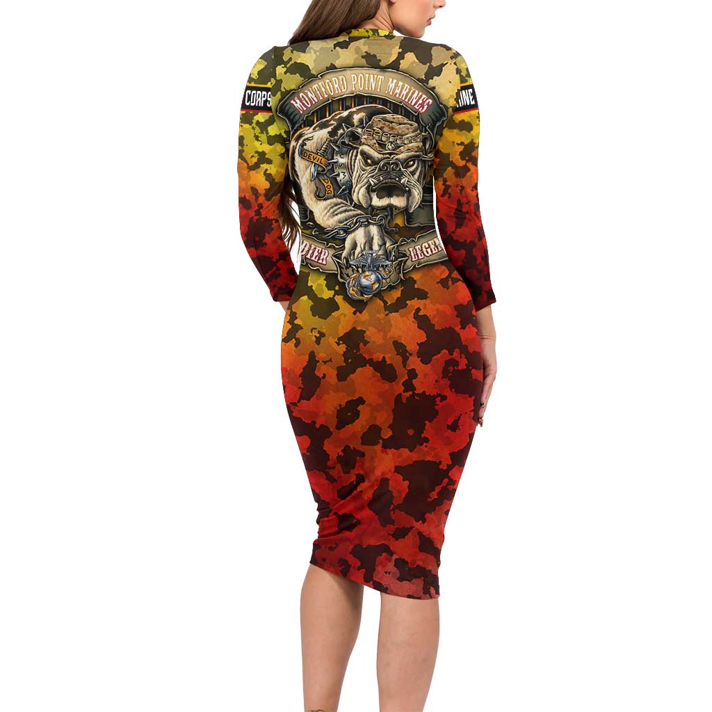 Chesty The Bulldog: Mascot Of Valor Long Sleeve Bodycon Dress - Wonder Print Shop