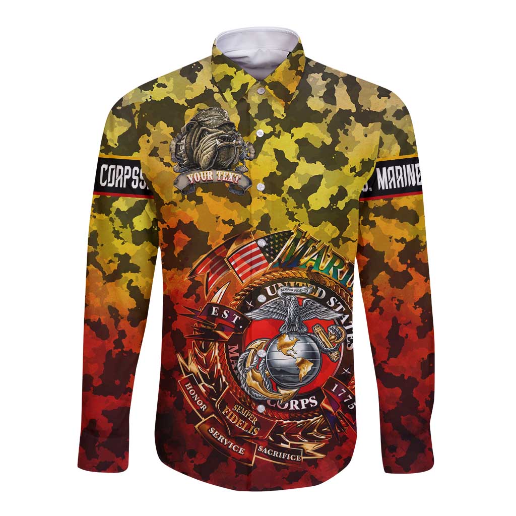 Chesty The Bulldog: Mascot Of Valor Long Sleeve Button Shirt - Wonder Print Shop