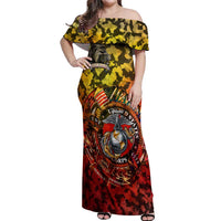Chesty The Bulldog: Mascot Of Valor Off Shoulder Maxi Dress - Wonder Print Shop