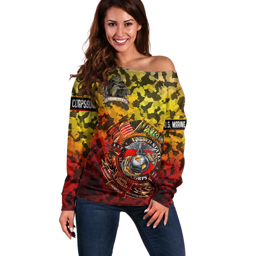 Chesty The Bulldog: Mascot Of Valor Off Shoulder Sweater - Wonder Print Shop