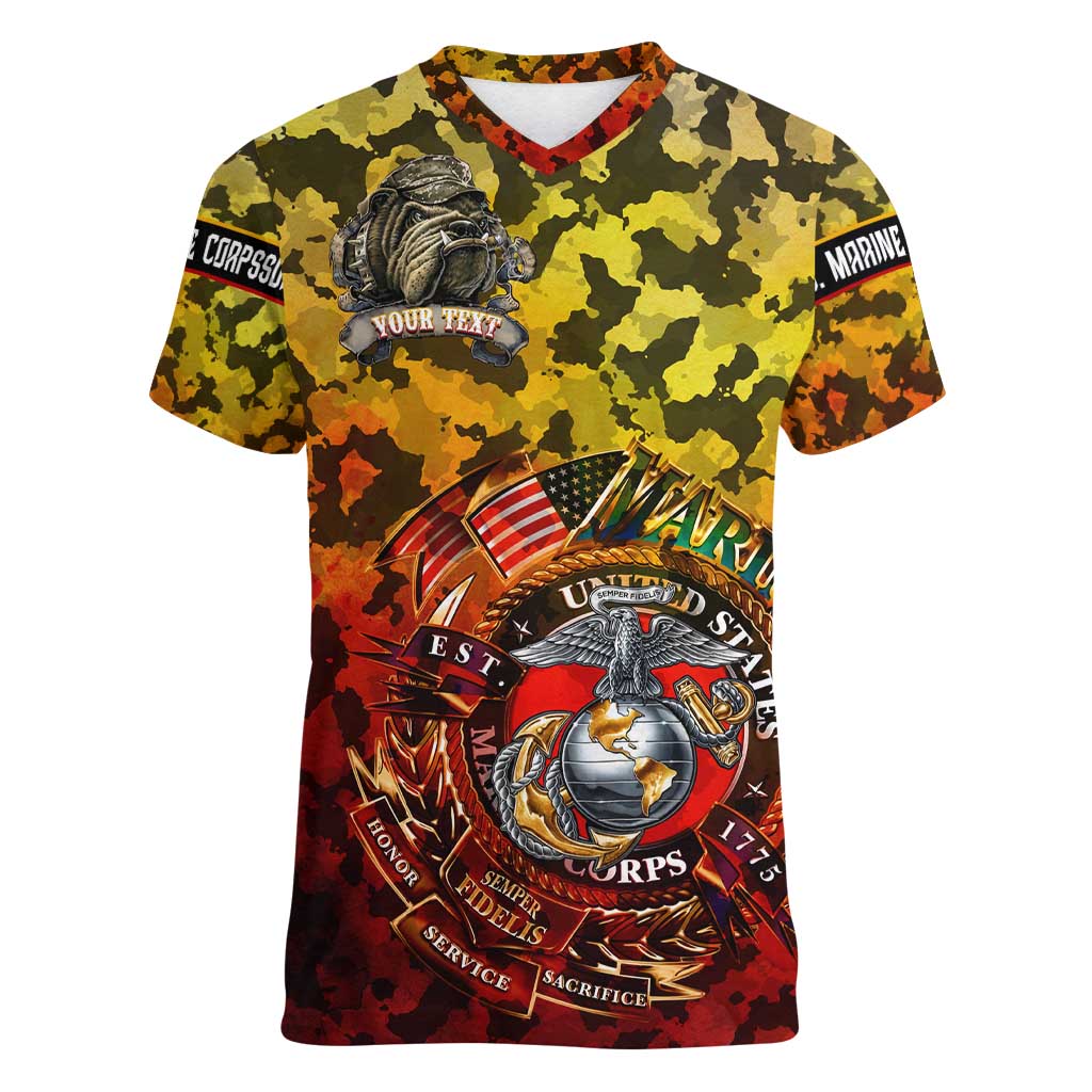Chesty The Bulldog: Mascot Of Valor Women V-Neck T-Shirt - Wonder Print Shop