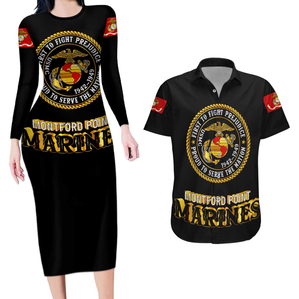 Breaking Barriers: Black Valor Couples Matching Long Sleeve Bodycon Dress and Hawaiian Shirt - Wonder Print Shop