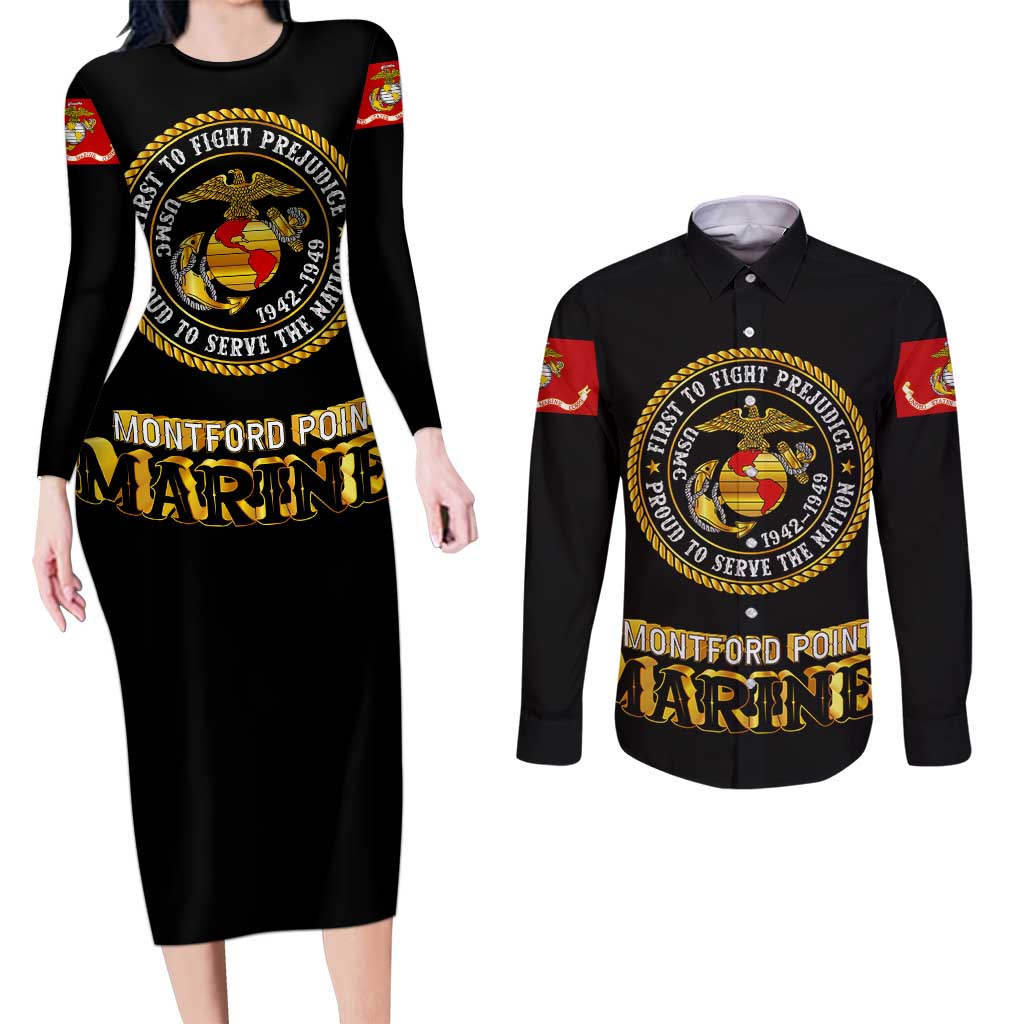 Breaking Barriers: Black Valor Couples Matching Long Sleeve Bodycon Dress and Long Sleeve Button Shirt - Wonder Print Shop