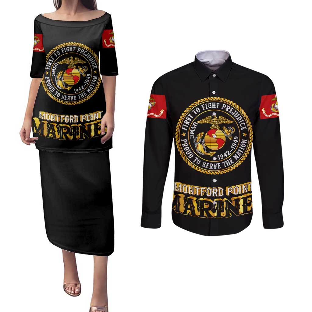 Breaking Barriers: Black Valor Couples Matching Puletasi and Long Sleeve Button Shirt - Wonder Print Shop