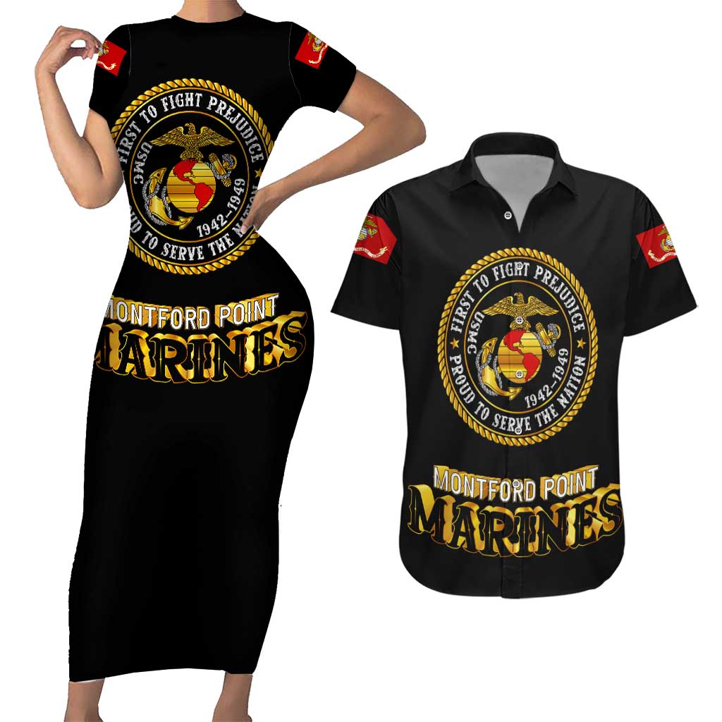 Breaking Barriers: Black Valor Couples Matching Short Sleeve Bodycon Dress and Hawaiian Shirt - Wonder Print Shop