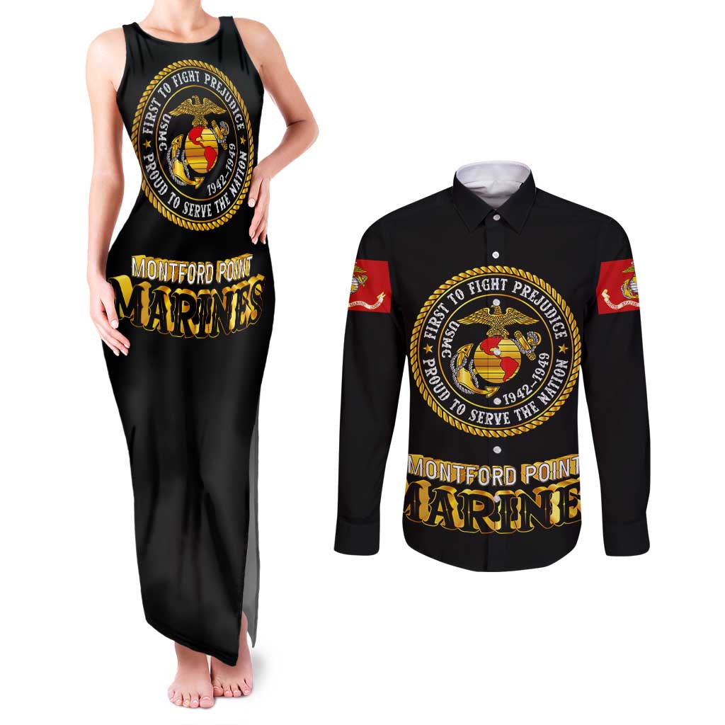 Breaking Barriers: Black Valor Couples Matching Tank Maxi Dress and Long Sleeve Button Shirt - Wonder Print Shop