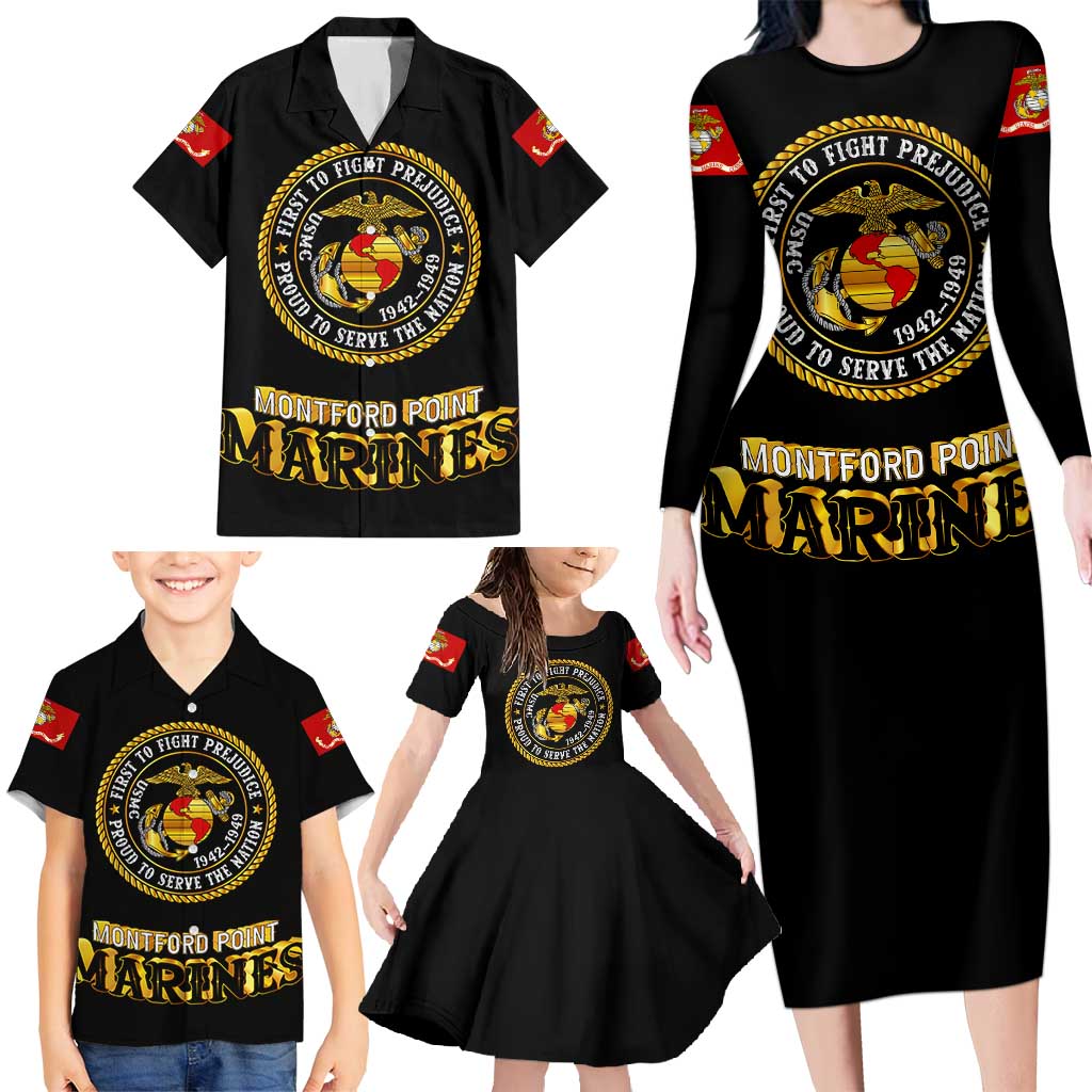 Breaking Barriers: Black Valor Family Matching Long Sleeve Bodycon Dress and Hawaiian Shirt - Wonder Print Shop
