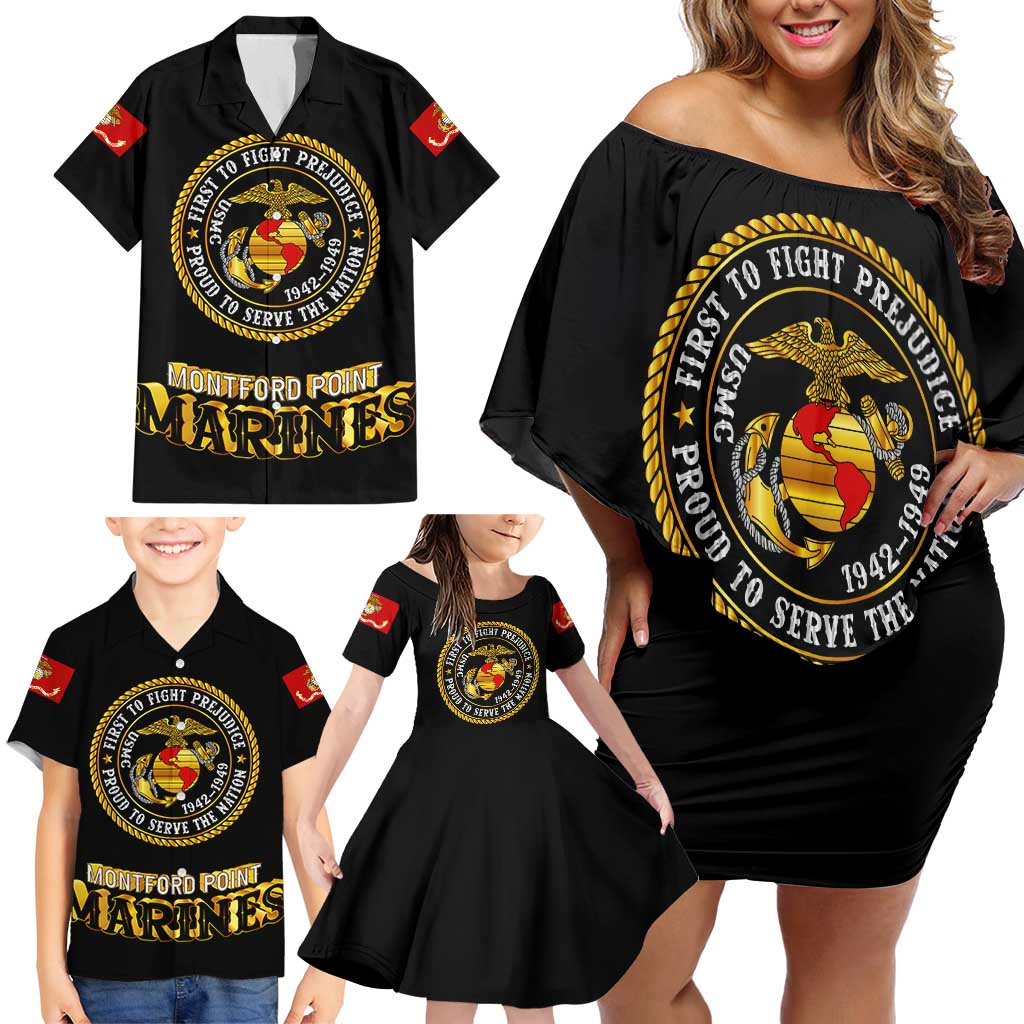 Breaking Barriers: Black Valor Family Matching Off Shoulder Short Dress and Hawaiian Shirt - Wonder Print Shop