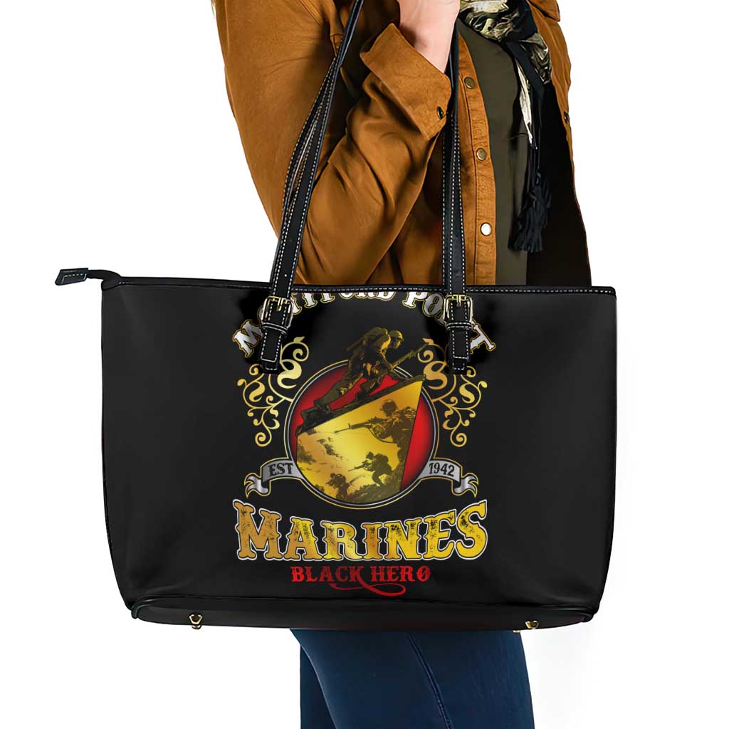Breaking Barriers: Black Valor Leather Tote Bag - Wonder Print Shop