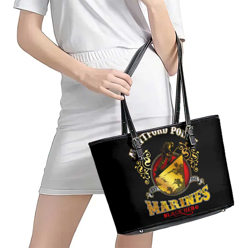 Breaking Barriers: Black Valor Leather Tote Bag - Wonder Print Shop