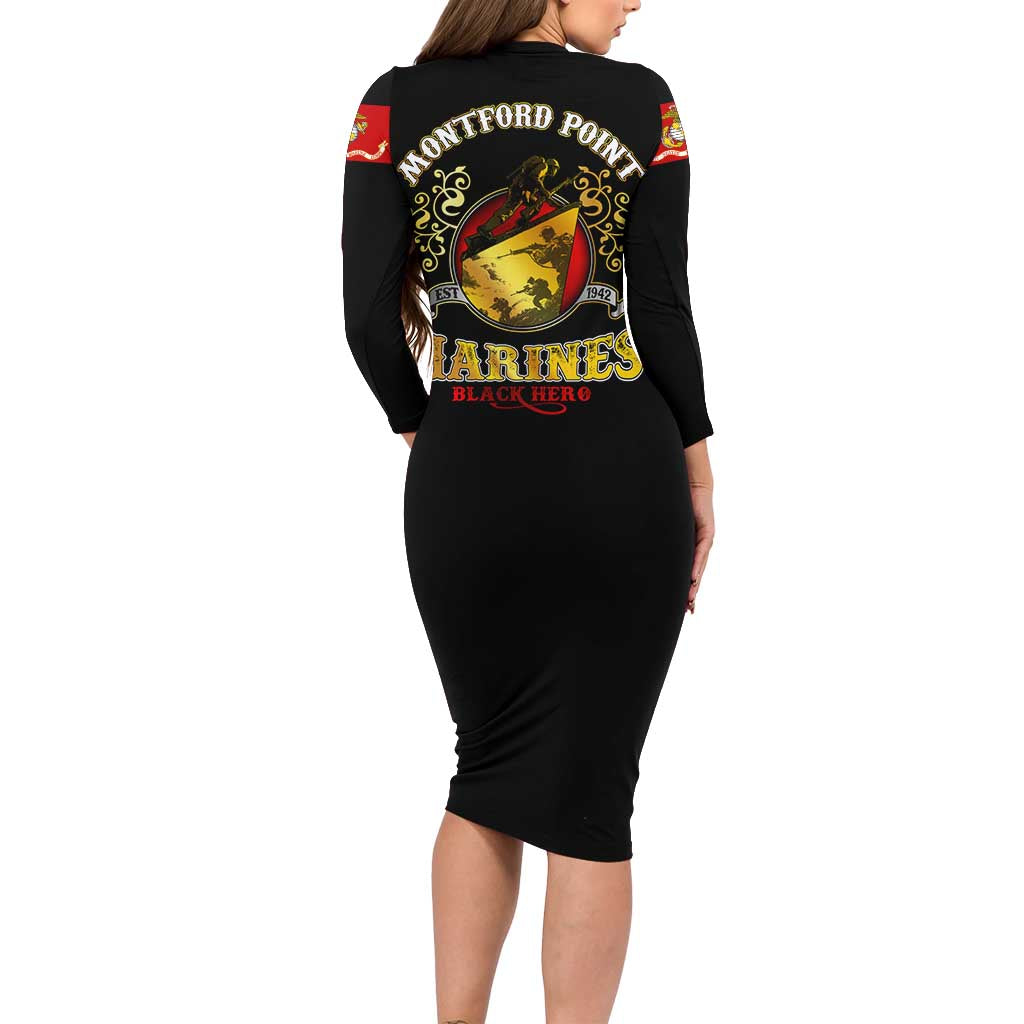 Breaking Barriers: Black Valor Long Sleeve Bodycon Dress - Wonder Print Shop