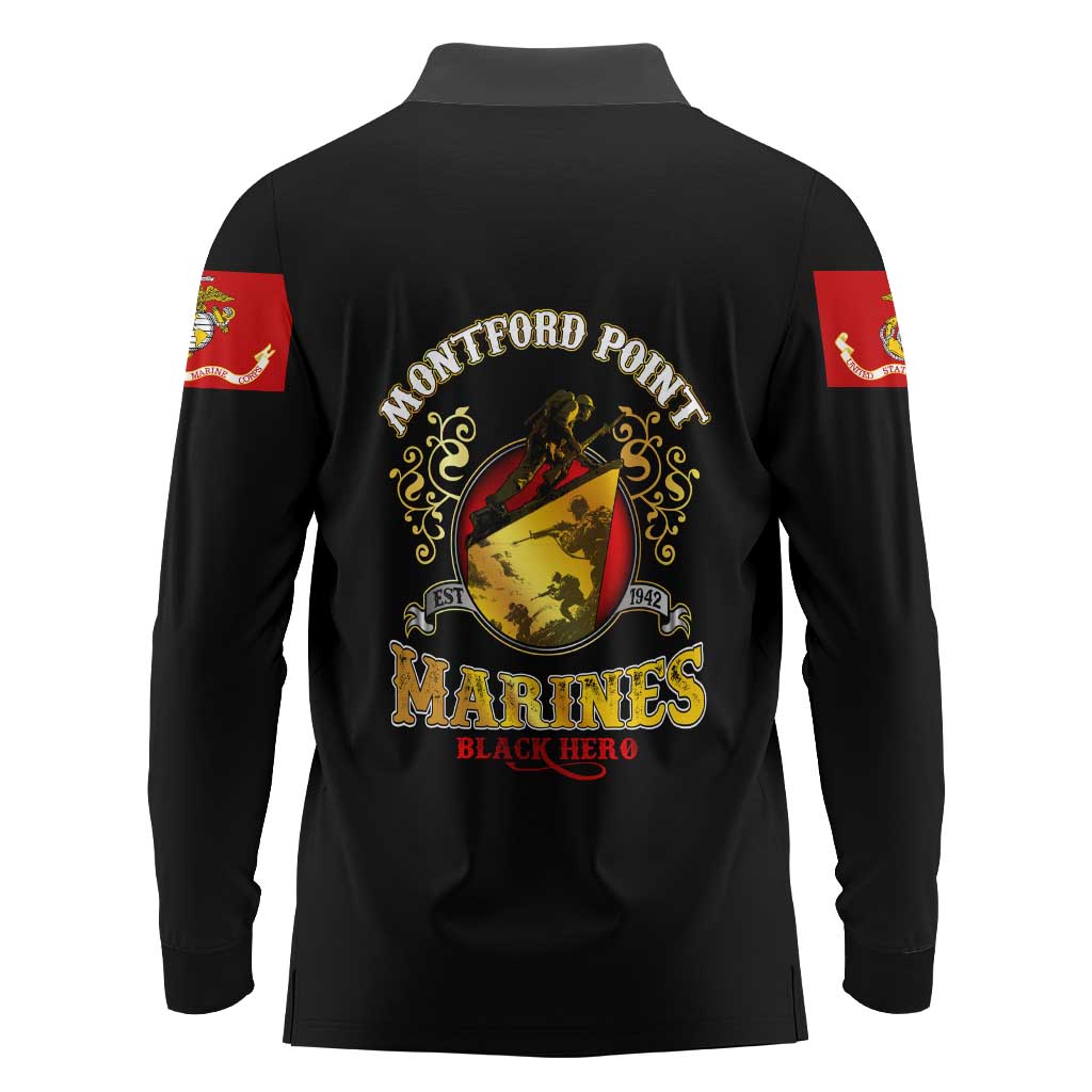 Breaking Barriers: Black Valor Long Sleeve Polo Shirt - Wonder Print Shop