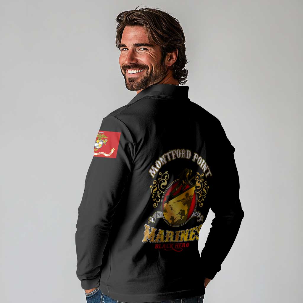 Breaking Barriers: Black Valor Long Sleeve Polo Shirt - Wonder Print Shop